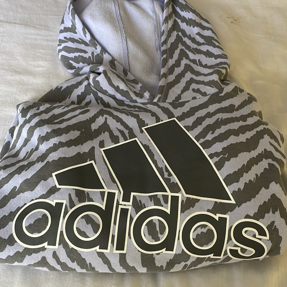 Adidas Girls Purple Gray Zebra Striped Hoodie Size 16 Girls